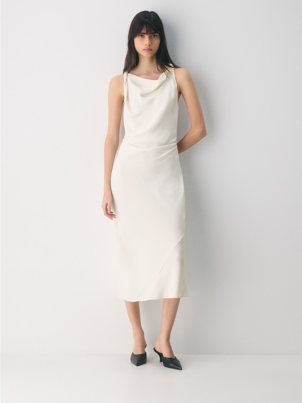 Babaton Cream Cowl-Neck Midi Dress